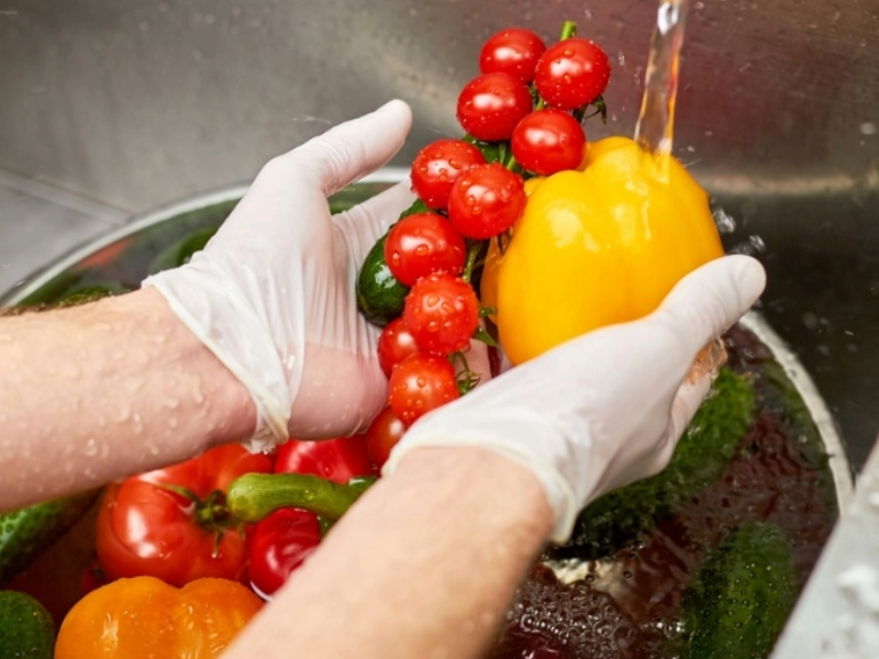 washing veggies